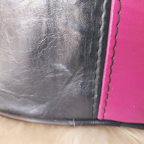 Custom Made Half Black and Half Pink-Purple / Fuchsia Leather Mini Handb… - Picture 9 of 14
